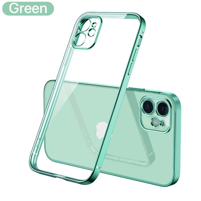 Luxury Square Plating Frame Transparent Case For iPhone 14 Plus 13 11 12 Pro Max Mini X XR XS SE 7 8 Silicone Shockpoof Cover