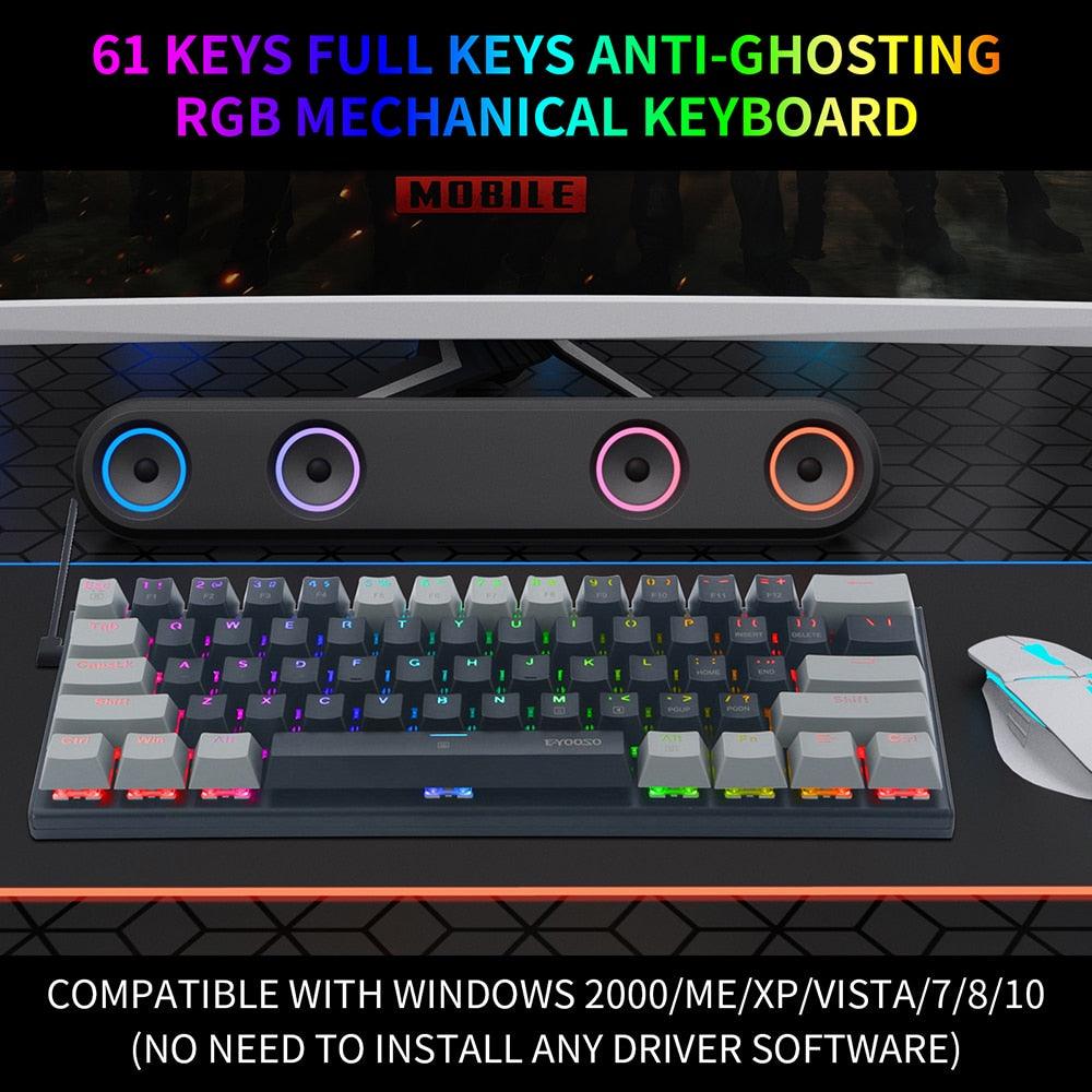 61 Keys Mechanical Keyboard Game Keypad RGB Backlight Type-C USB Wired Waterproof 60% PC Gaming Keyboard for PC Desktop Laptop