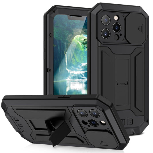 Metal Armor Phone Case For iPhone 13 Pro Max Mini Case with Stand Built Camera Screen Protection Cover Funda Coque Shockproof