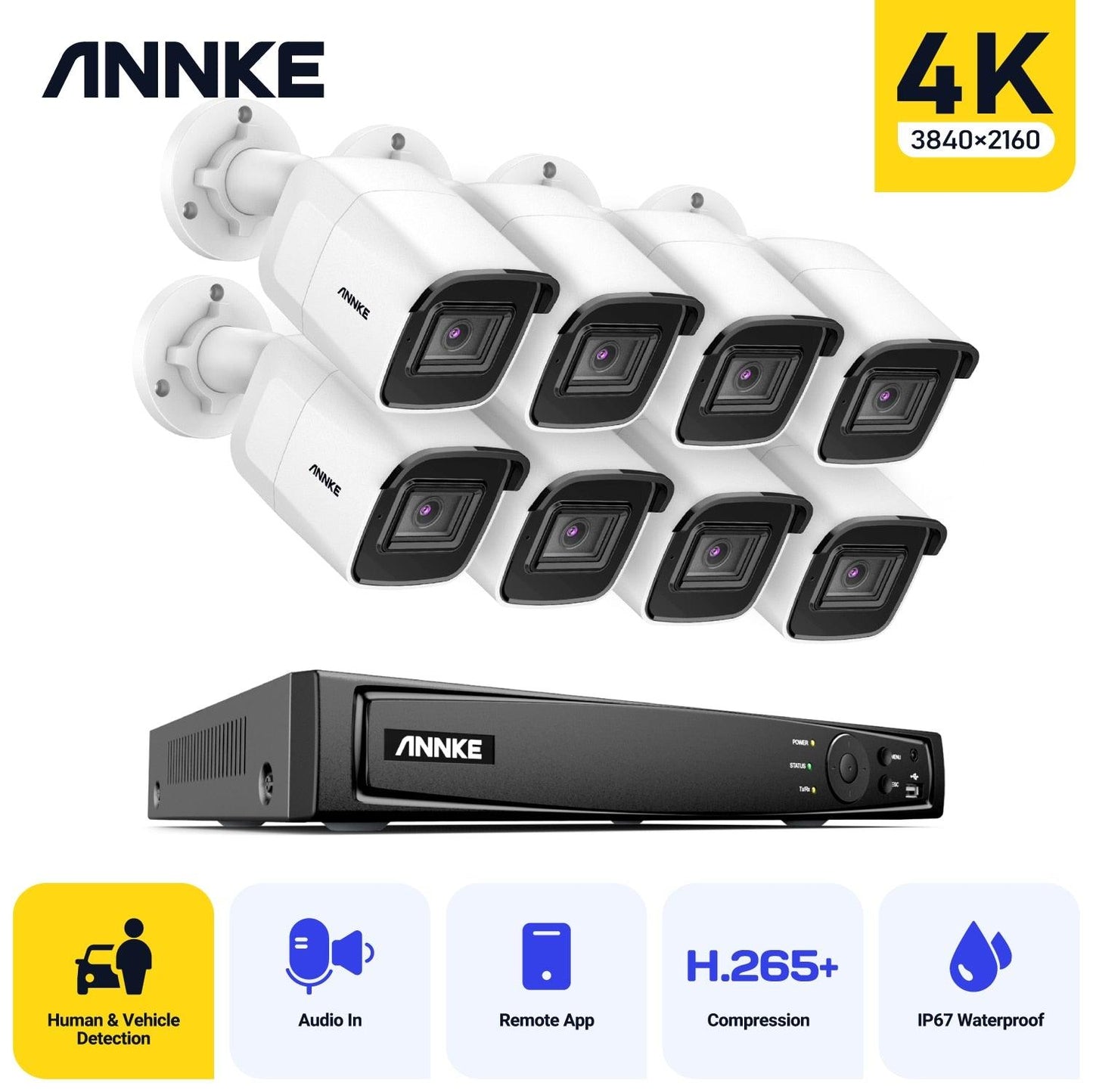 4K Ultra HD POE Video Surveillance System 8CH H.265+ NVR With 4K Security Cameras CCTV Kit Audio Recording 8MP Ip camera