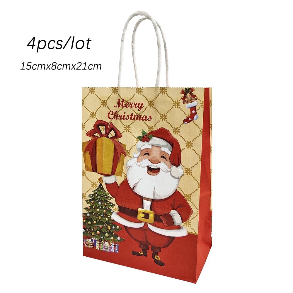 4Pcs Happy Easter Paper Gift Bag Cute Rabbit Bunny Cartoon Stripe Xmas Tree Candy Biscuit Bag for Easter Christmas Supplies