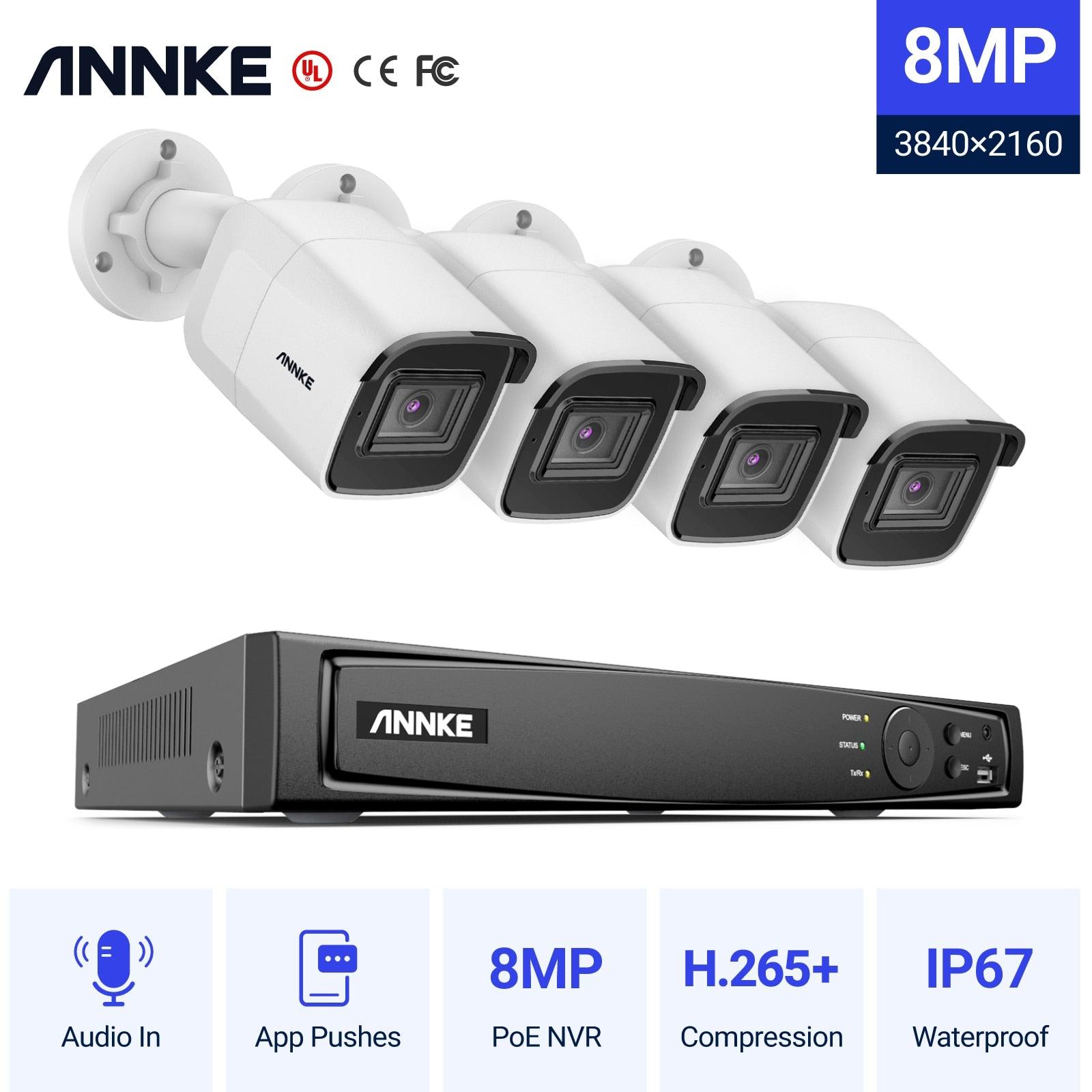 4K Ultra HD POE Video Surveillance System 8CH H.265+ NVR With 4K Security Cameras CCTV Kit Audio Recording 8MP Ip camera