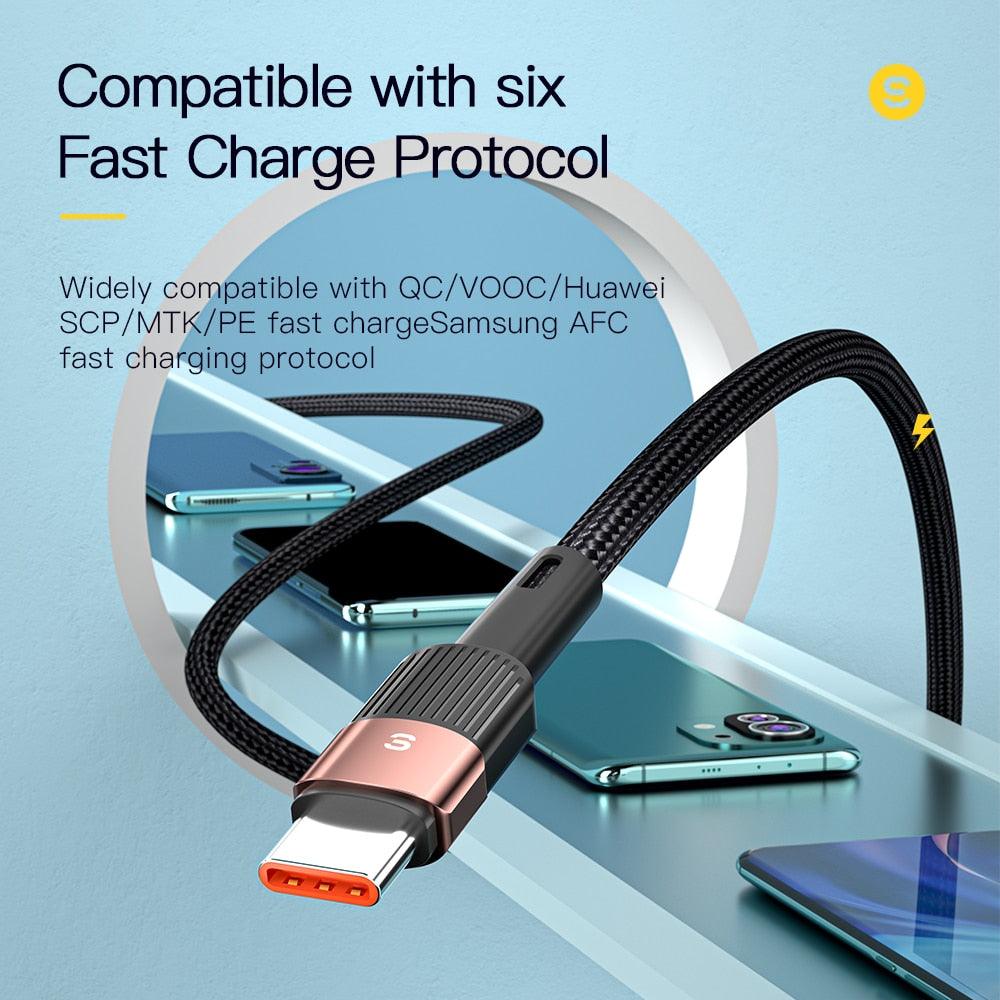 7A USB Type C Cable For Realme Huawei P30 Pro 66W Fast Charging Wire USB-C Charger Data Cord For Samsung Oneplus Poco F3