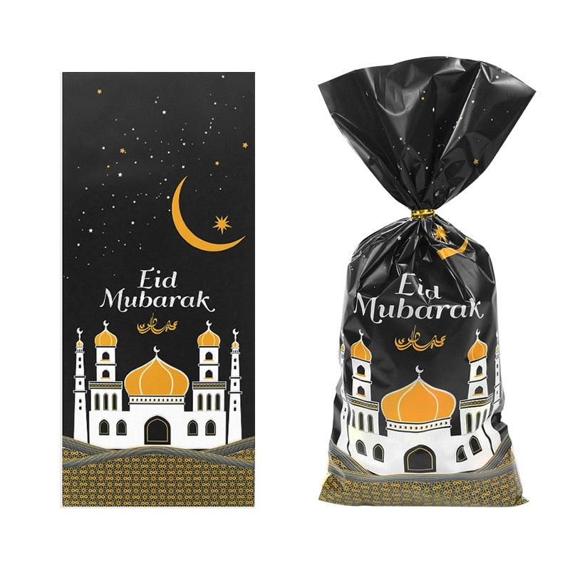 25/50pcs Eid Mubarak Gift Bags Plastic Candy Cookie Bag Ramadan Kareem Decoration 2023 Islamic Muslim Party Supplies Eid Gifts
