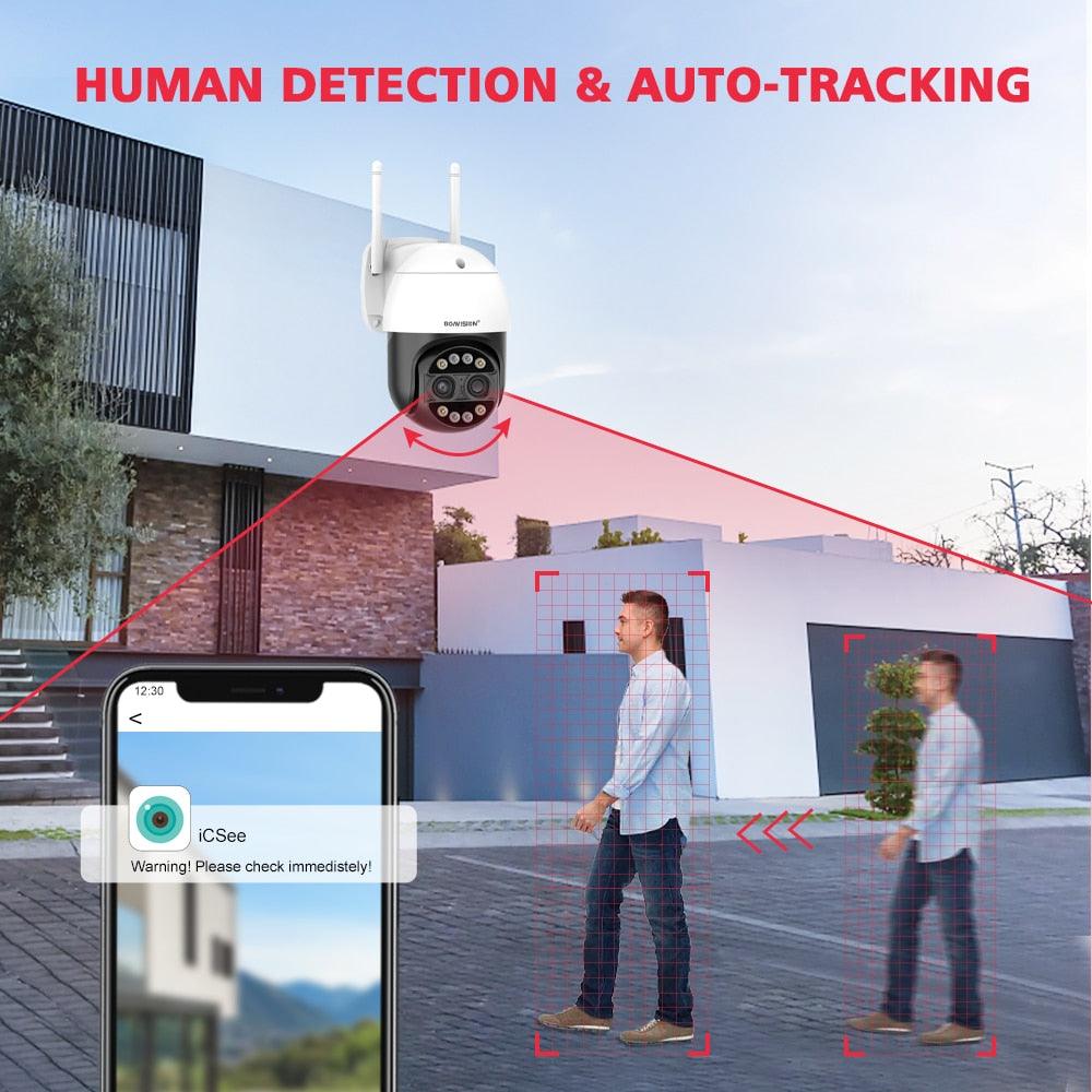 Dual Lens 2.8mm -12mm 8X Zoom 4K 8MP PTZ WiFi IP Camera 2K 4MP Outdoor AI Human Tracking 2-Way Audio Smart Home Security Camera