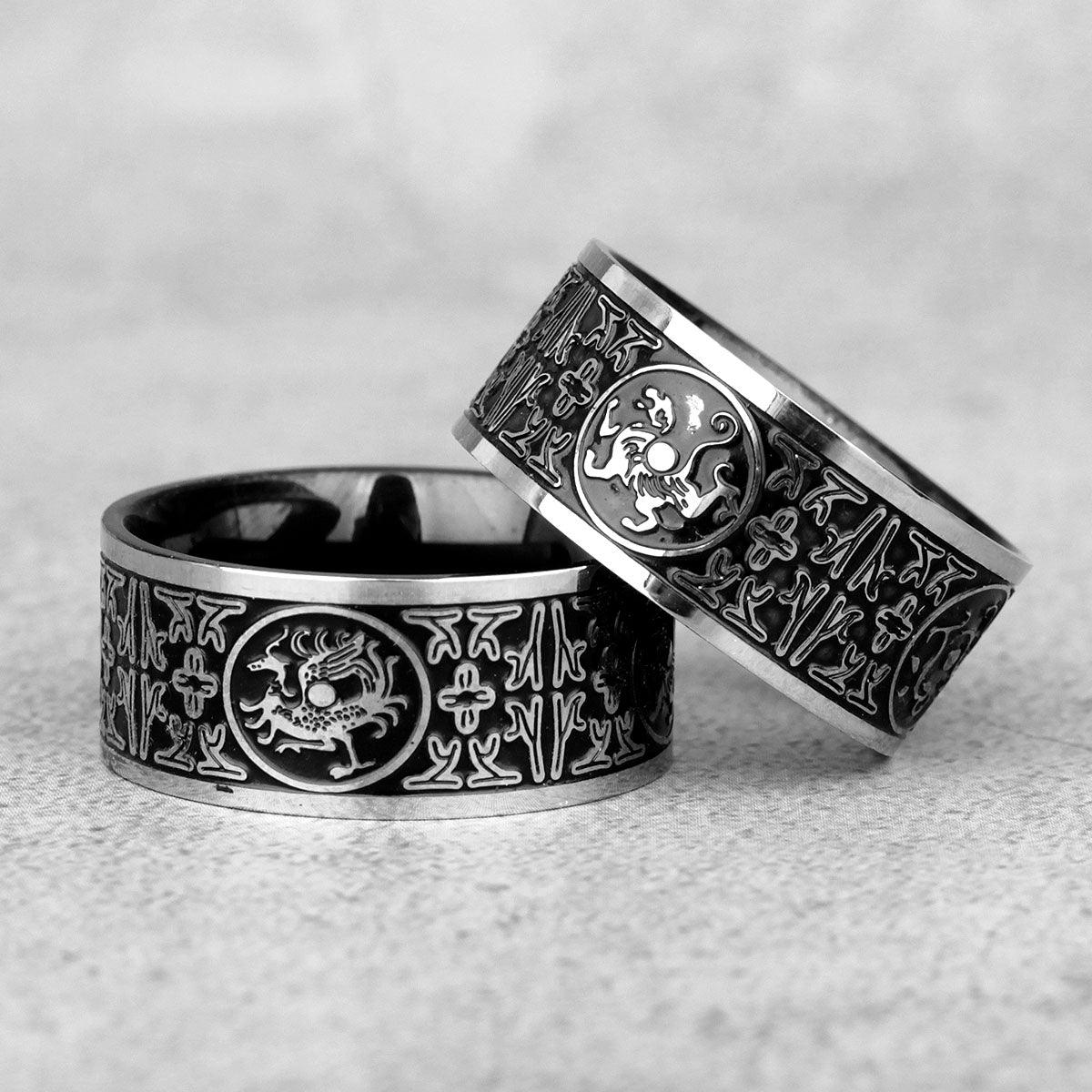 Amulet Chinese Beasts Good Luck Stainless Steel Mens Rings Punk Cool for Male Boyfriend Biker Jewelry Creativity Gift Wholesale