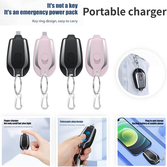 1500mah Mini Portable Keychain Phone Charger Emergency Power Banks Retractable Plug Power Fast Charging For iPhone 12/12Pro/Max
