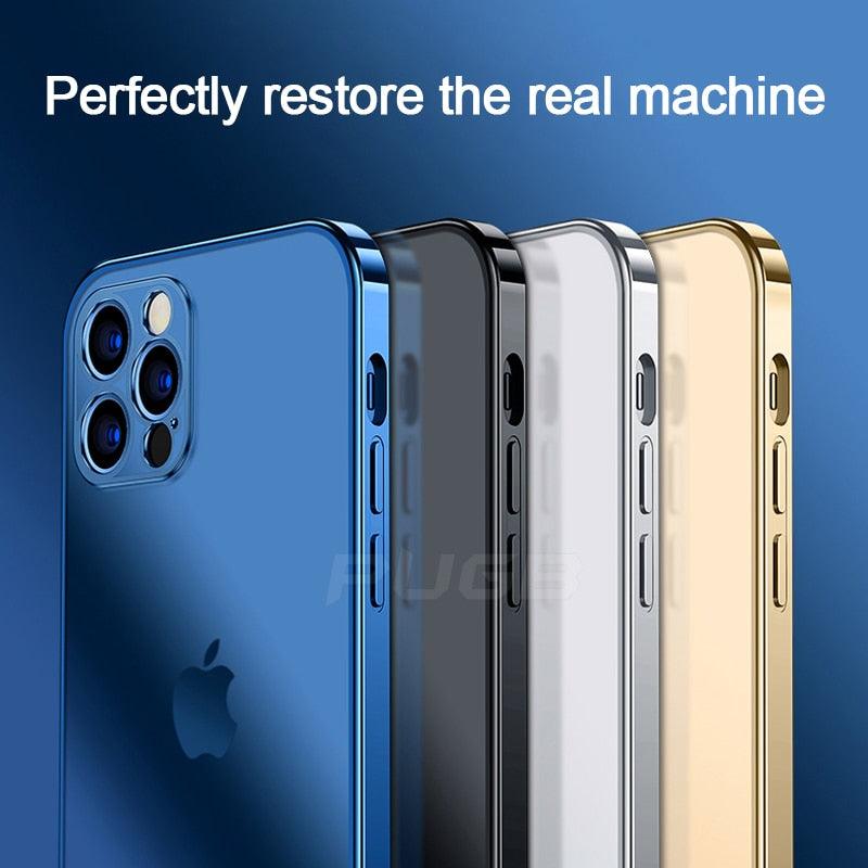 Luxury Plating Frame Transparent Matte Case for iPhone 14 13 11 12 Pro Max XR X XS 7 8 Plus SE Soft Silicone Shockproof Cover