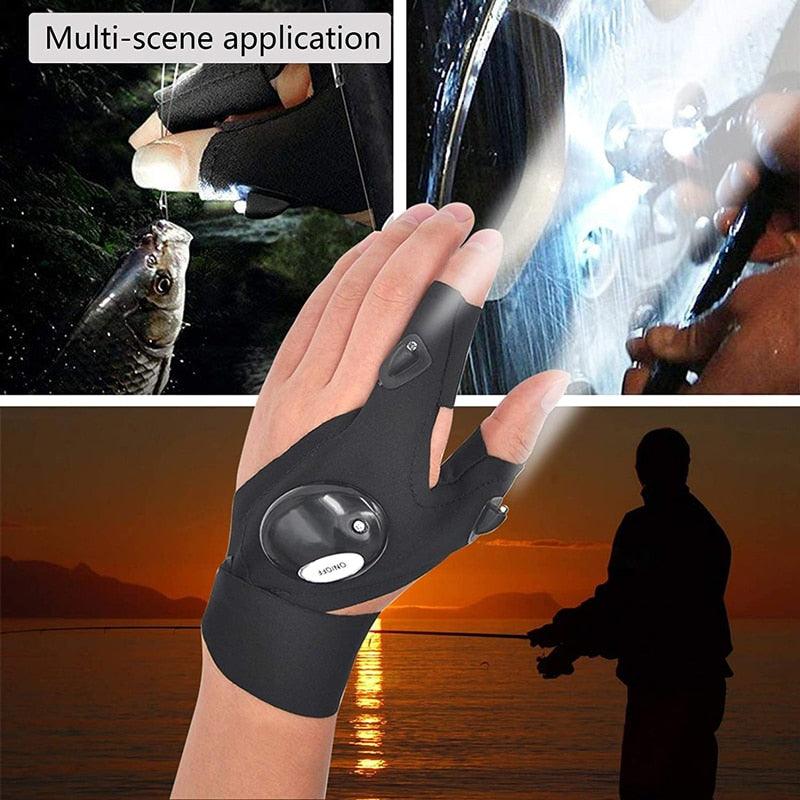 Fingerless Glove LED Flashlight Waterproof Torch Outdoor Tool Fishing Camping Hiking Survival Rescue Multi Light Tool