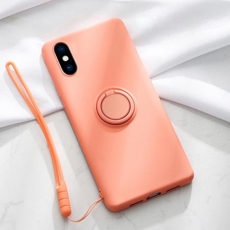 Soft Liquid Silicone Case For iPhone 13 12 11 Pro Max XS Mini X R XR 7 8 6 Plus iPhone12 iPhone11 Covers With Ring Holder Stand