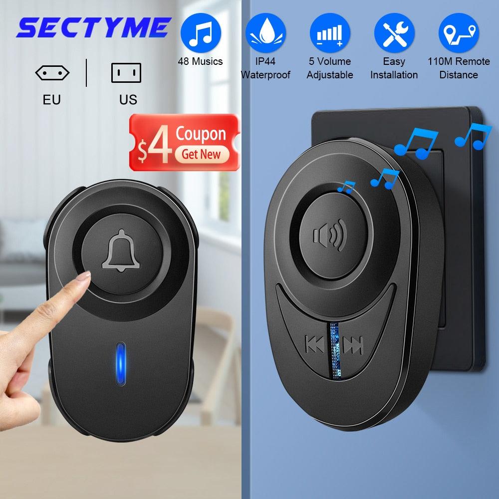 Sectyme Intellige Wireless Doorbell Outdoor Waterproof Smart Home Door Bell EU Plug 48 Chords LED Flash Home Security Alarm