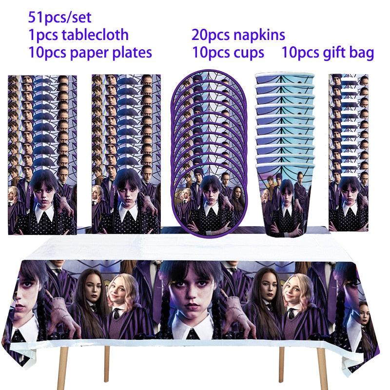 The Movie Wednesday Addams Birthday Party Decoration Banner Balloon Tableware Festive Event Supplies Home Decor Background