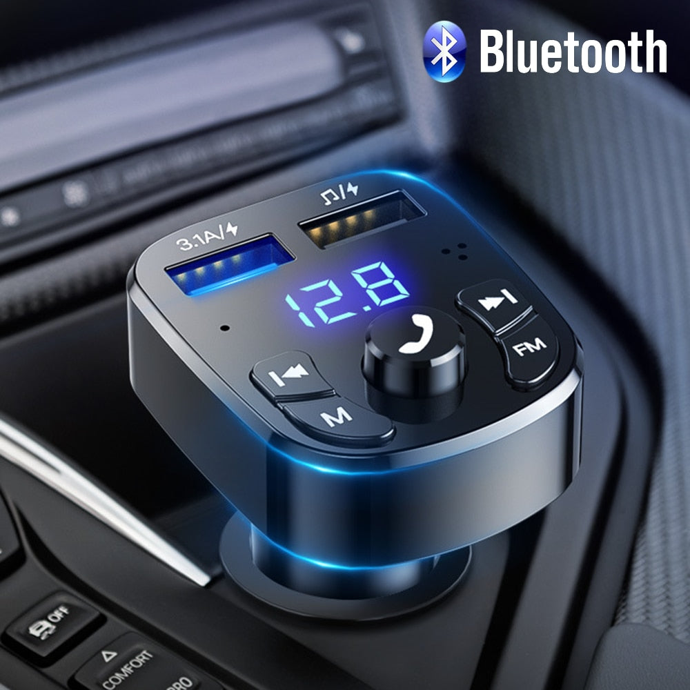 Car Handfree Bluetooth 5.0 FM Transmitter Car Kit MP3 Player Handsfree Speaker Audio Coche Adapter Receiver USB Fast Charger