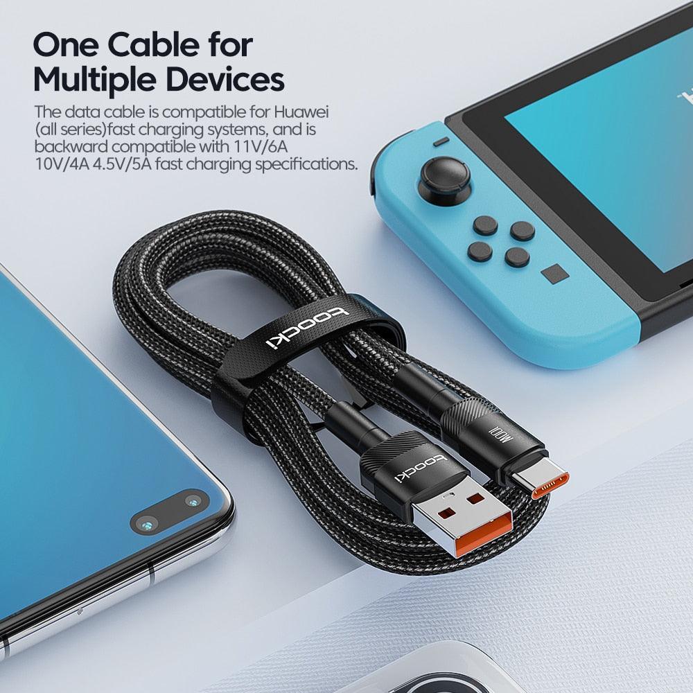 Toocki 100W USB C Cable Type C Fast Charging Wire For Huawei P50 P40 P30 Pro Xiaomi Realme POCO 5A USB C Data Cord Type C Cable