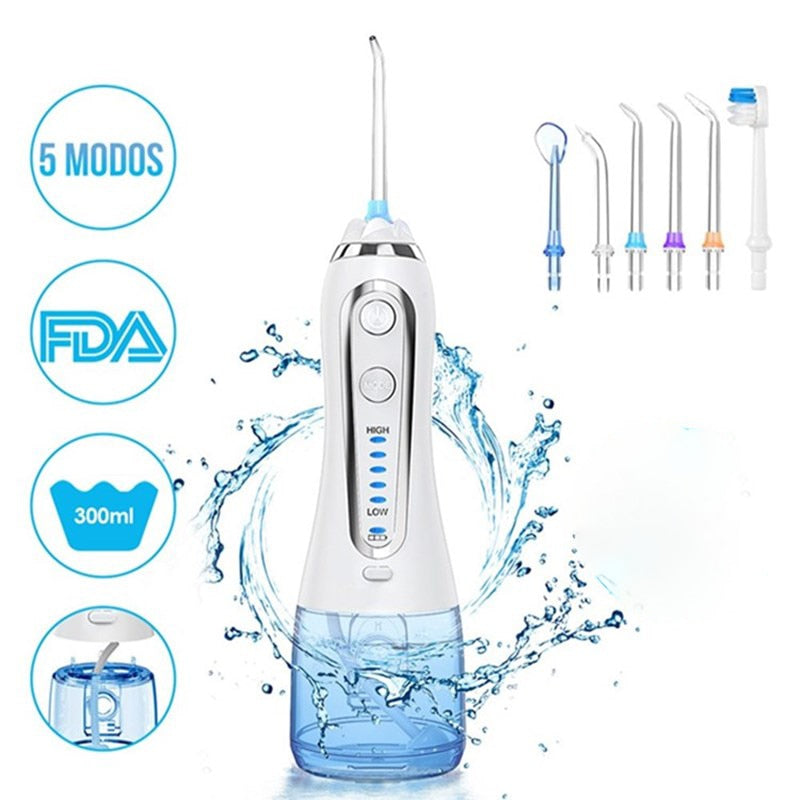 5 Mode Oral Irrigator USB Rechargeable Dental Floss Portable Dental Water Flosser Jet 300ml Irrigator Dental Teeth Cleaner+6 Jet