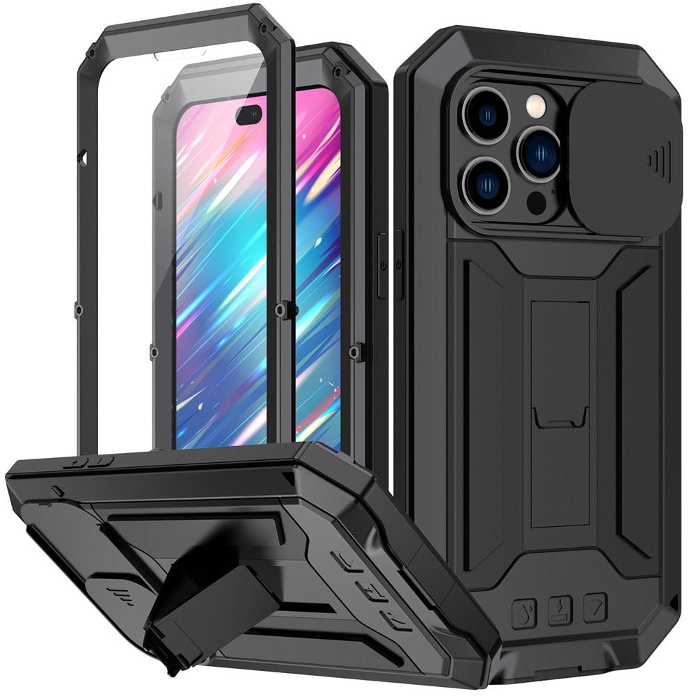 Metal Armor For iPhone 14 Pro Max Plus Case Heavy Duty Built Camera Screen Protection Stand Phone Cover Shockproof Coque Fundas