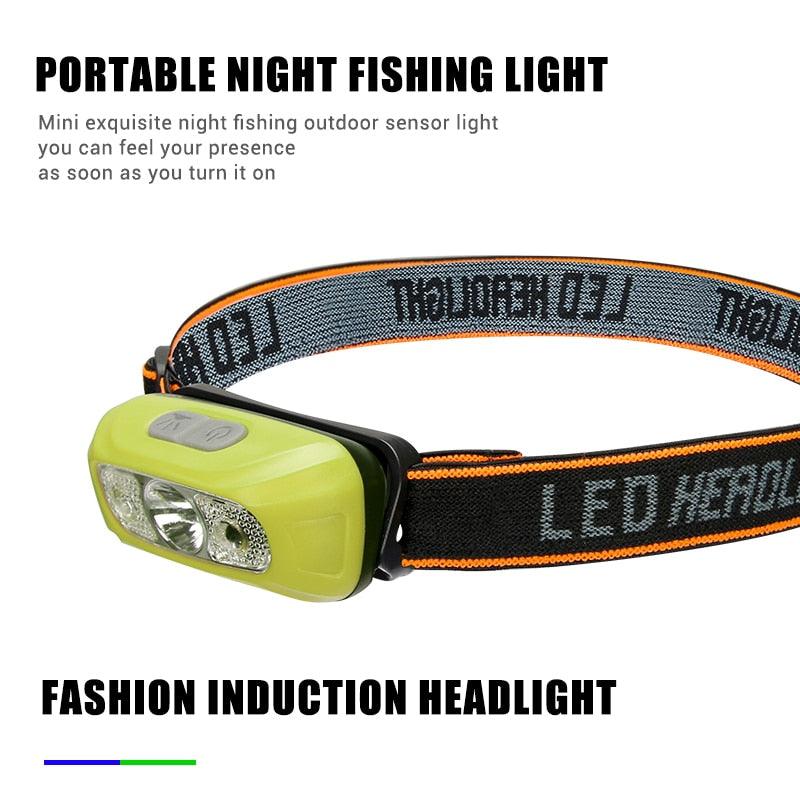 Mini USB Rechargeable Sensor Headlamp Fishing Camping Flashlight 5W LED Torch Headlights Front Lantern with Built-in Battery
