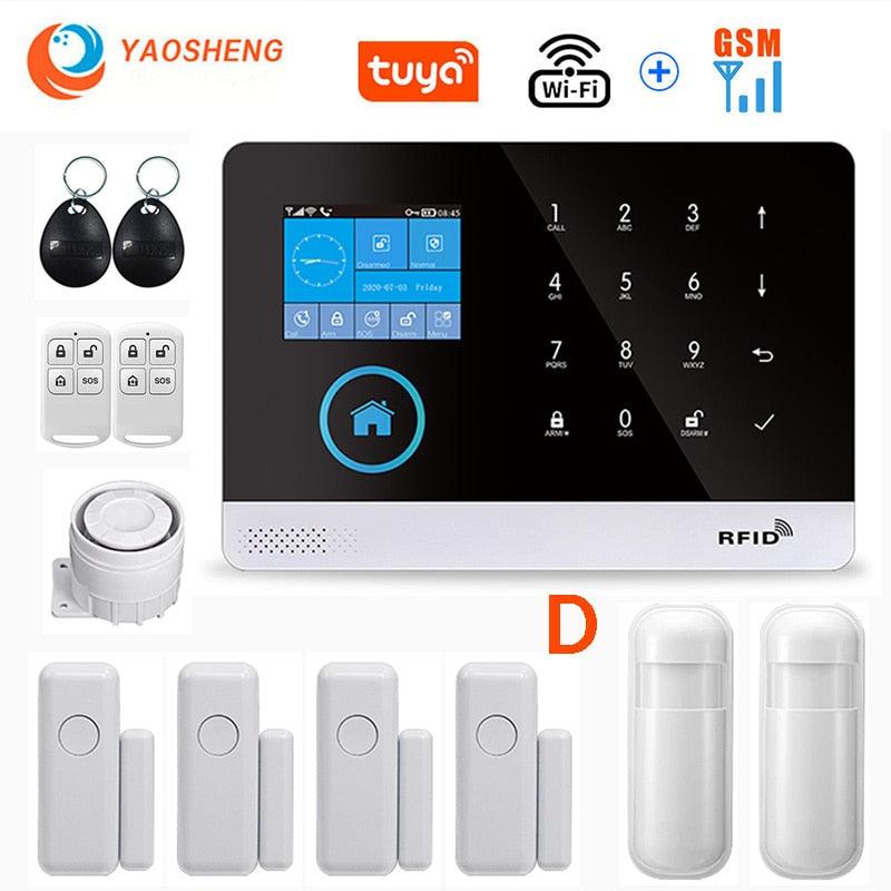 Wireless WIFI GSM Home Security Alarm System For Tuya Smart Life APP With Motion Sensor Detector Compatible With Alexa &amp; Google