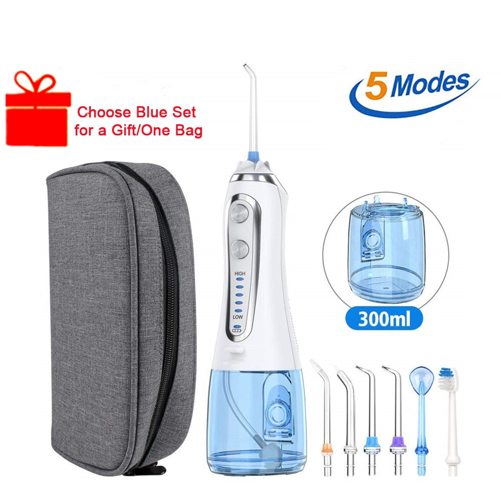 5 Mode Oral Irrigator USB Rechargeable Dental Floss Portable Dental Water Flosser Jet 300ml Irrigator Dental Teeth Cleaner+6 Jet