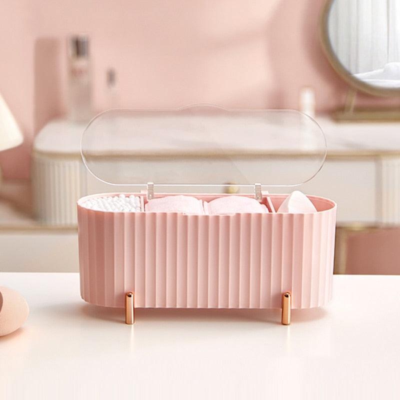 Desktop Cosmetics Storage Box Dust-proof Makeup Organizer For Cotton Pads Swabs Beauty Egg Holder Bathroom Jewelry Organizer