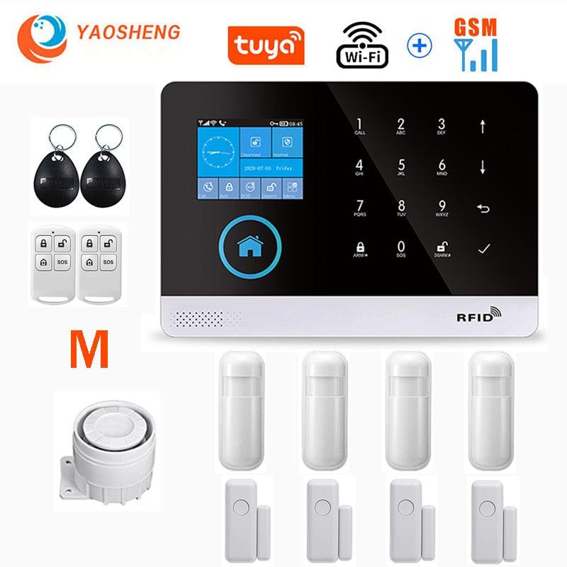 Wireless WIFI GSM Home Security Alarm System For Tuya Smart Life APP With Motion Sensor Detector Compatible With Alexa &amp; Google