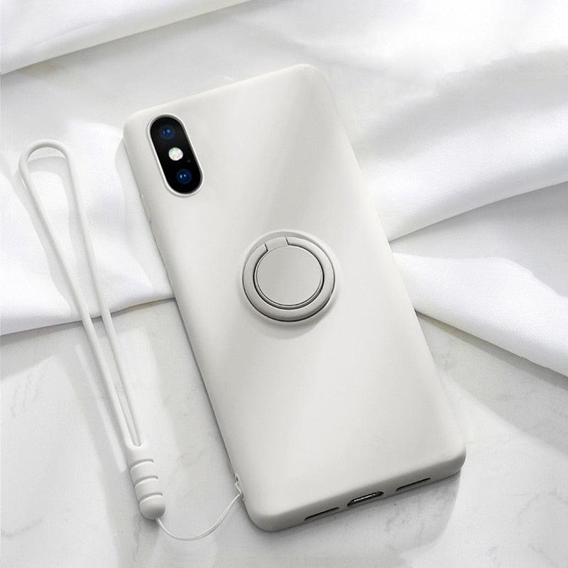 Soft Liquid Silicone Case For iPhone 13 12 11 Pro Max XS Mini X R XR 7 8 6 Plus iPhone12 iPhone11 Covers With Ring Holder Stand