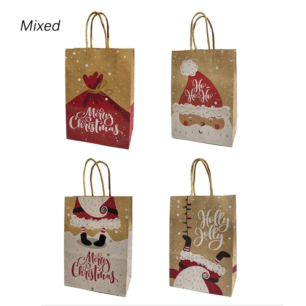 4Pcs Happy Easter Paper Gift Bag Cute Rabbit Bunny Cartoon Stripe Xmas Tree Candy Biscuit Bag for Easter Christmas Supplies