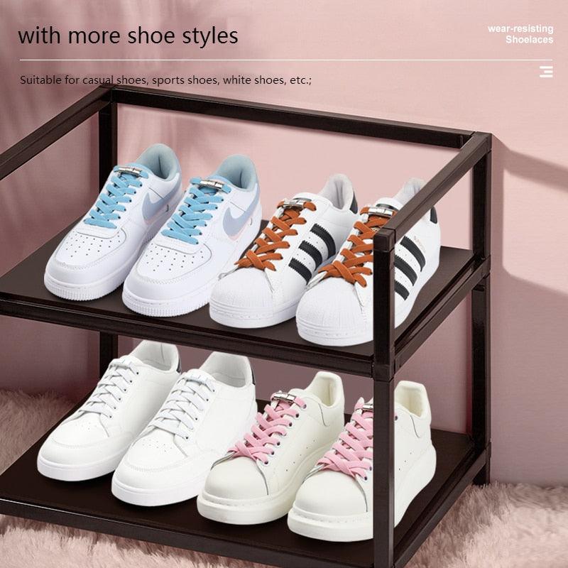 2022 No Tie Shoe laces Press Lock Shoelaces without ties Elastic Laces Sneaker Kids Adult 8MM Widened Flat Shoelace for Shoes