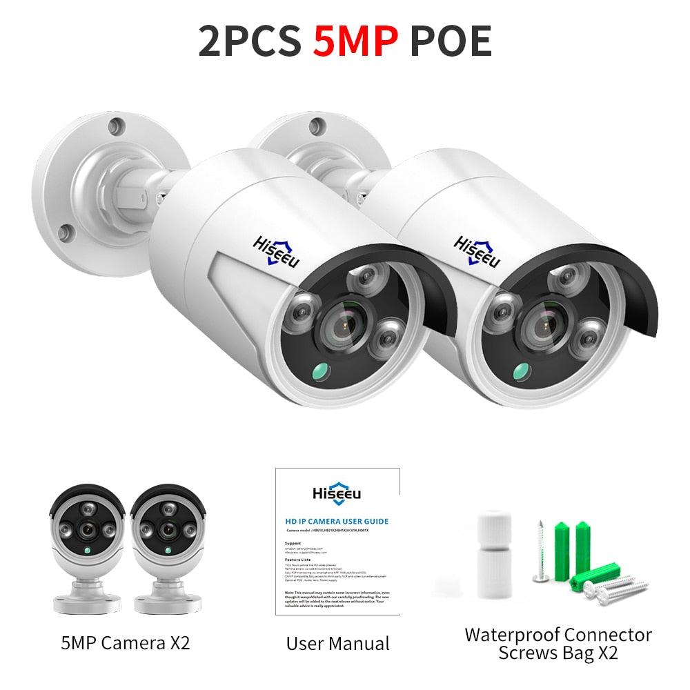Hiseeu 5MP 3MP Audio IP Security Surveillance Camera POE H.265 Outdoor Waterproof IP66 CCTV Camera P2P Video Home for POE NVR