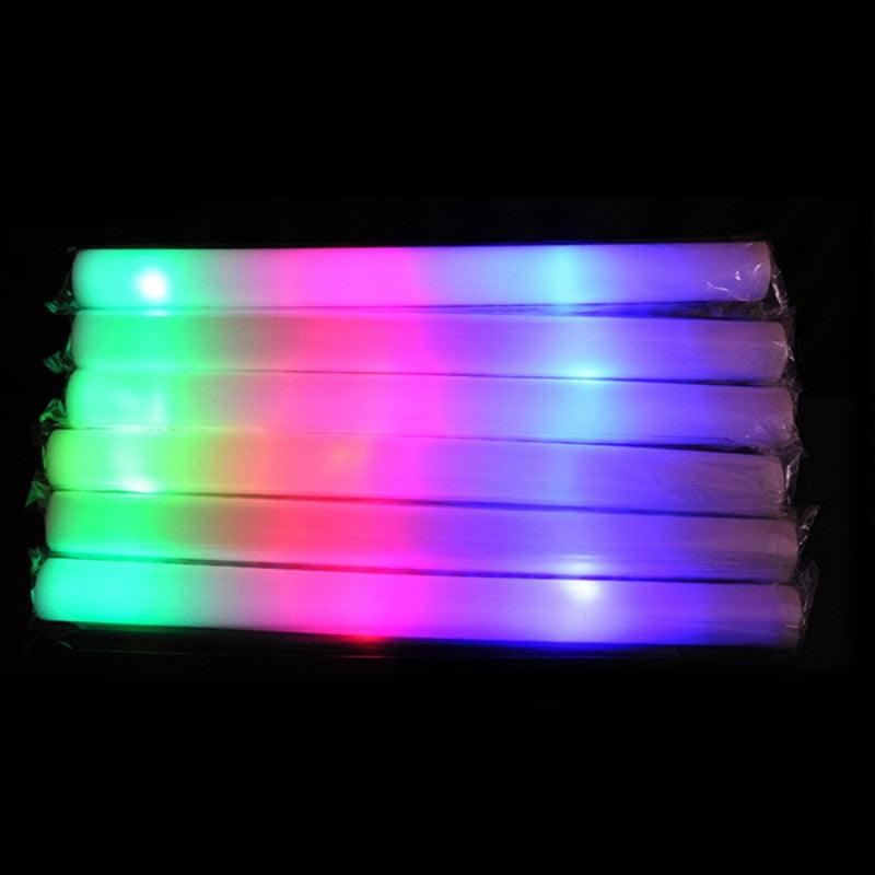 12/15/30/60Pcs Bulk Colorful LED Glow Sticks RGB LED Glow Foam Stick Cheer Tube Dark Light Birthday Wedding Party Supplies