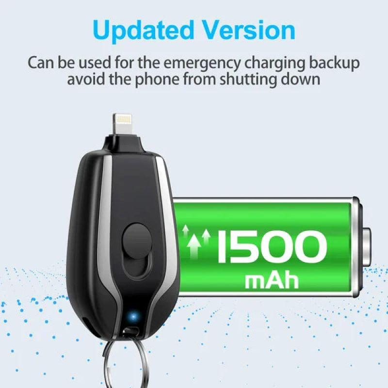 Portable Keychain Charger | 1500mAh Type-C Ultra-Compact Mini Battery Pack | Fast Charging Backup Power Bank For Iphone Devices