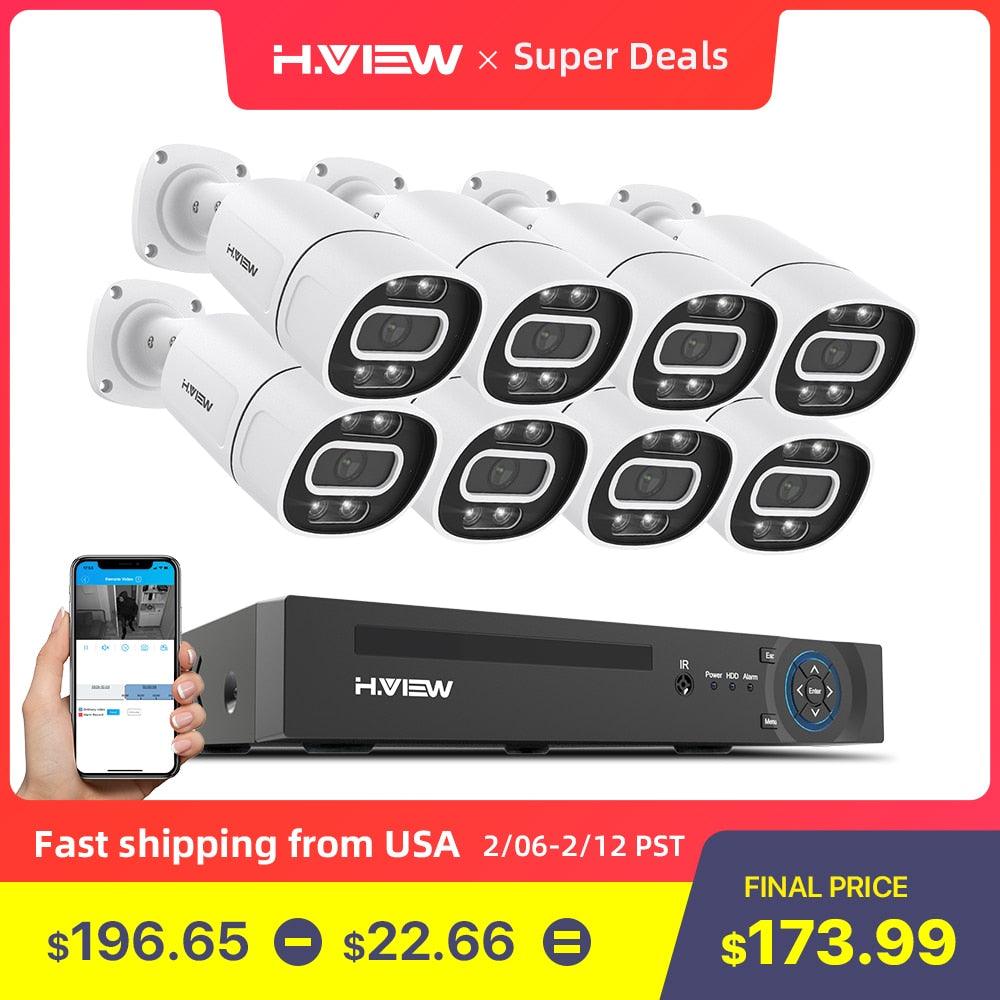 H.View Cctv Security Camera System Home Video Surveillanc 8Ch 4K 5Mp 8Mp Kit Ai Audio Outdoor Ip secur Camera Poe xmeye app Nvr