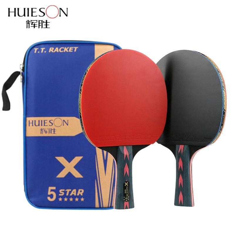 Huieson 5/6 Star Table Tennis Racket Sets Ping Pong Rackets Long Handle Short Handle Double Face Pimples-in Rubbers with Bag