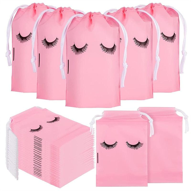 30PCS Eyelash Aftercare Bags Plastic Drawstring Lashes Bag Toiletry Makeup Pouch Cosmetic Travel Beauty Supplies Gift Packaging
